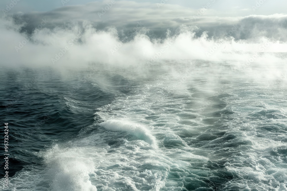 Evaporation of Barents Sea: A Misty Arctic Ocean Landscape with Waves Evaporation of Barents Sea: A Misty Arctic Ocean Landscape with Waves