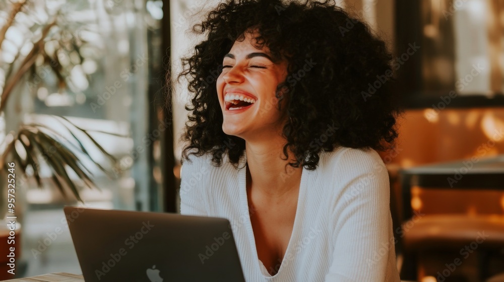 Joyful Woman Working on Laptop Joyful Woman Working on Laptop