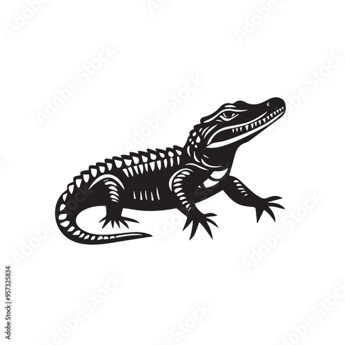 crocodile in cartoon, doodle style . Image for t-shirt, web, mobile apps and ui. Isolated 2d vector illustration in logo, icon, sketch style, Eps 10, black and white. AI Generative