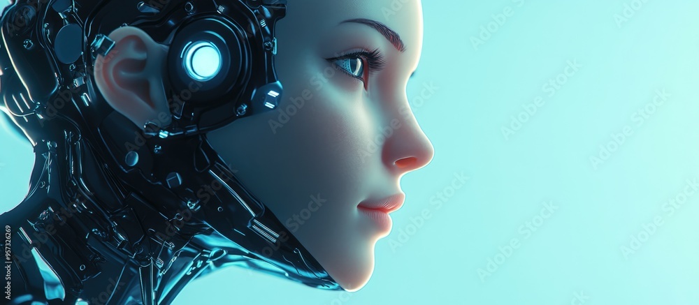 3D illustration of a cyborg girl s face in profile view 3D illustration of a cyborg girl s face in profile view