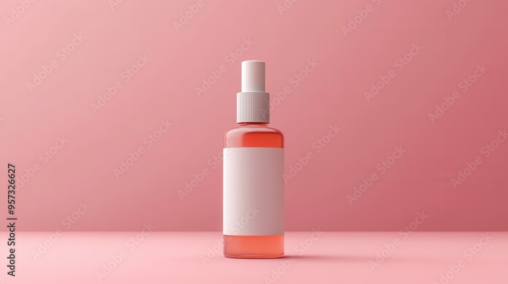 A 3D render of a blank product label on a luxury cosmetic bottle A 3D render of a blank product label on a luxury cosmetic bottle