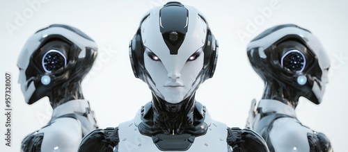 3D illustration of a female robot set against a white backdrop