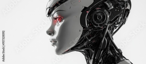 3D illustration of a female robot set against a white backdrop