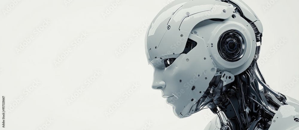 3D illustration of a futuristic cyborg identity profile picture on a plain white background 3D illustration of a futuristic cyborg identity profile picture on a plain white background