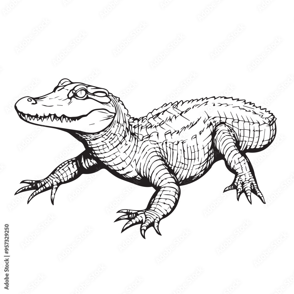 Fototapeta premium crocodile in cartoon, doodle style . Image for t-shirt, web, mobile apps and ui. Isolated 2d vector illustration in logo, icon, sketch style, Eps 10, black and white. AI Generative