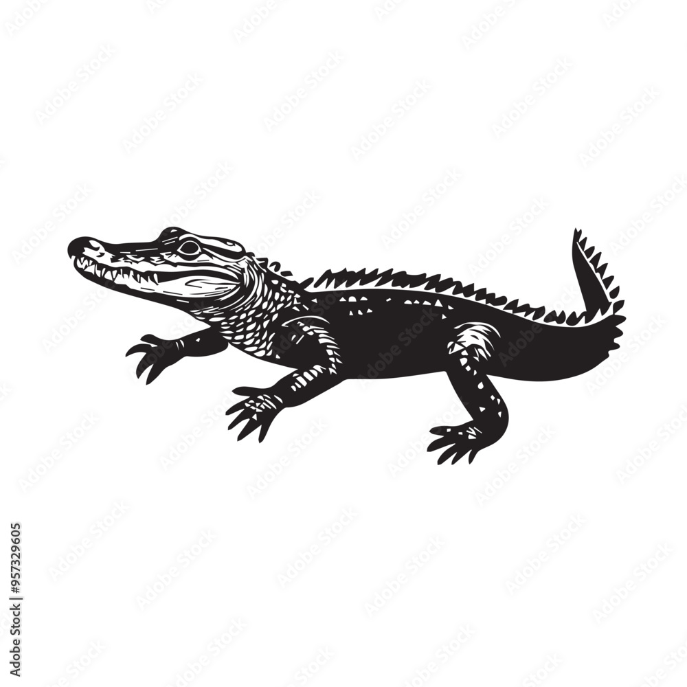 Naklejka premium crocodile in cartoon, doodle style . Image for t-shirt, web, mobile apps and ui. Isolated 2d vector illustration in logo, icon, sketch style, Eps 10, black and white. AI Generative