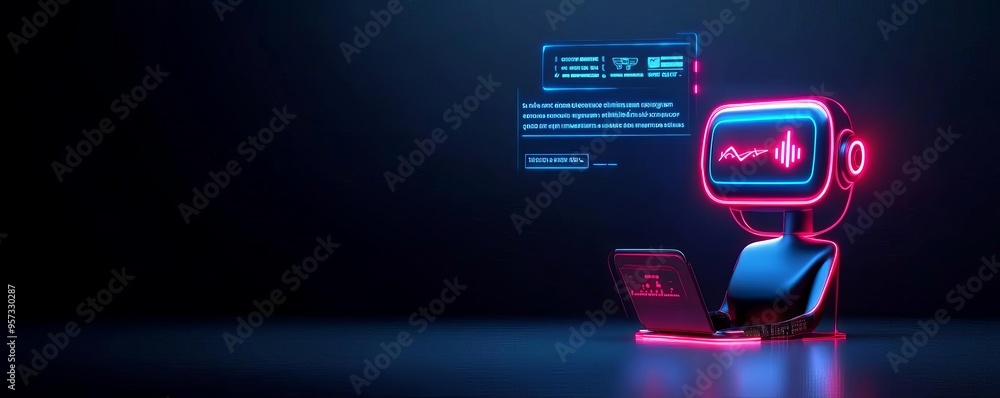 Fototapeta premium Augmented digital assistant, interactive customer care, glowing holographic displays