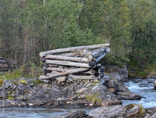 Wallpaper Mural Rustic Log Structure by River Torontodigital.ca