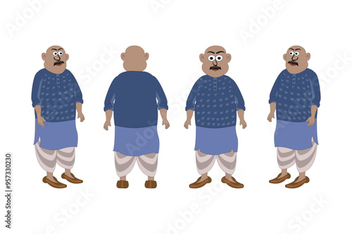 Complete 2d animation character set. Indian village people cartoon design full motion animation featuring all angles