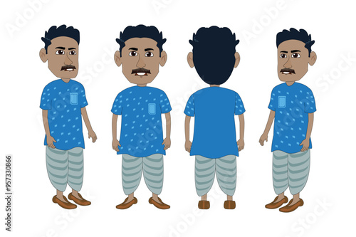 Indian village people cartoon characters set. Complete full motion animation with all angles, perfect for animation projects and bringing traditional village life to life