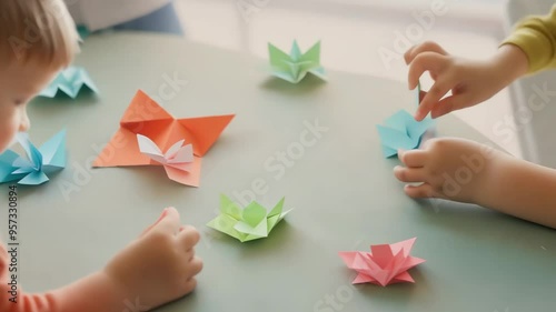 Wallpaper Mural Kid folding origami paper plane DIY creative education pre-school children kindergarten class creativity imagination handful skill young cute baby art family tutorial kind parents child growth craft Torontodigital.ca