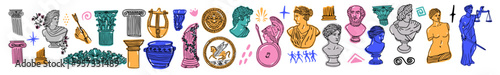 Colorful doodle illustration of Ancient Rome Sculptures