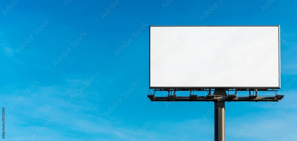 Fototapeta premium High-standing blank billboard against a clear blue sky, waiting for bold advertisements to capture the attention of passersby