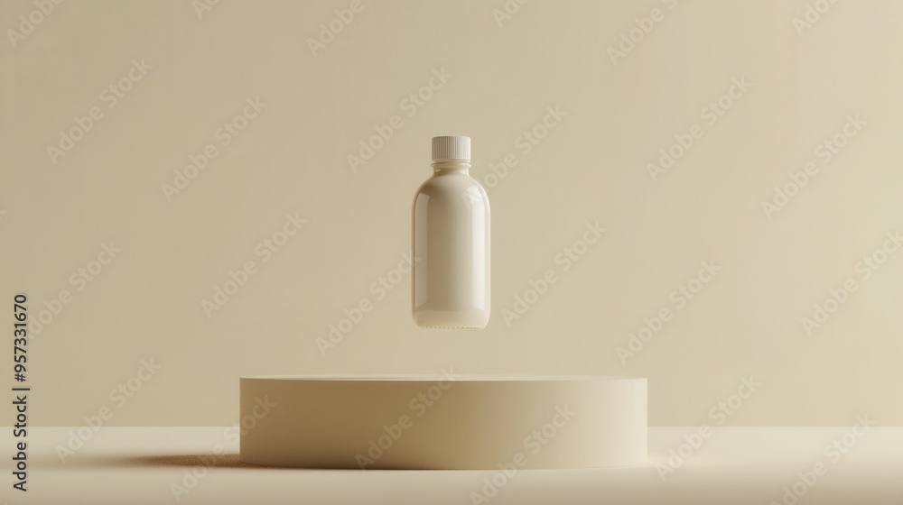 A 3D render of a floating bottle in a minimalistic environment for product mockup A 3D render of a floating bottle in a minimalistic environment for product mockup
