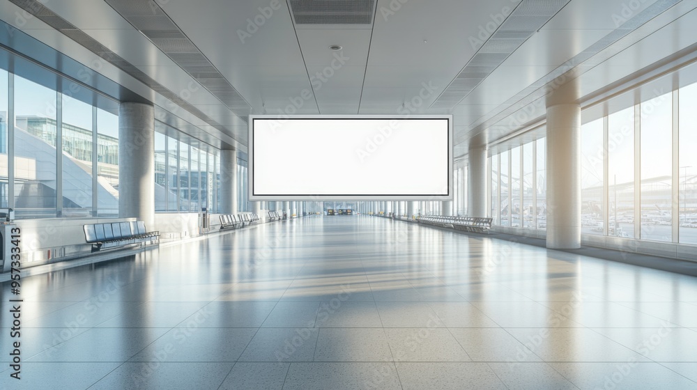 A blank billboard in an airport terminal for travel advertising mockup A blank billboard in an airport terminal for travel advertising mockup