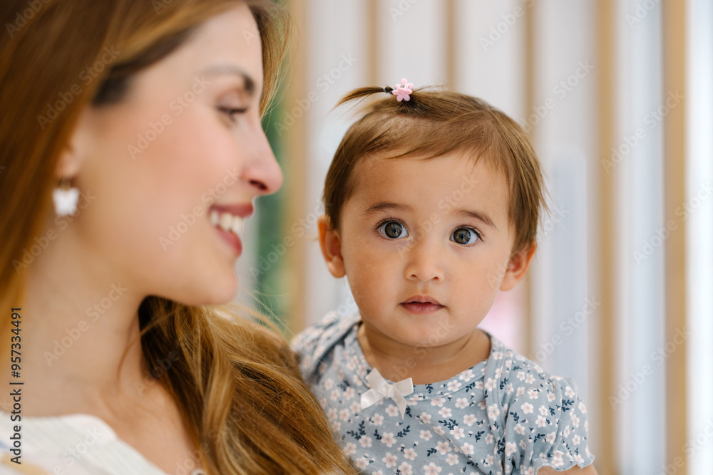 Mother and baby with happy expressions representing health and care Mother and baby with happy expressions representing health and care