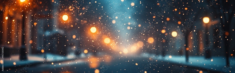 Magical Night Snowfall with Warm Streetlight Glow Magical Night Snowfall with Warm Streetlight Glow
