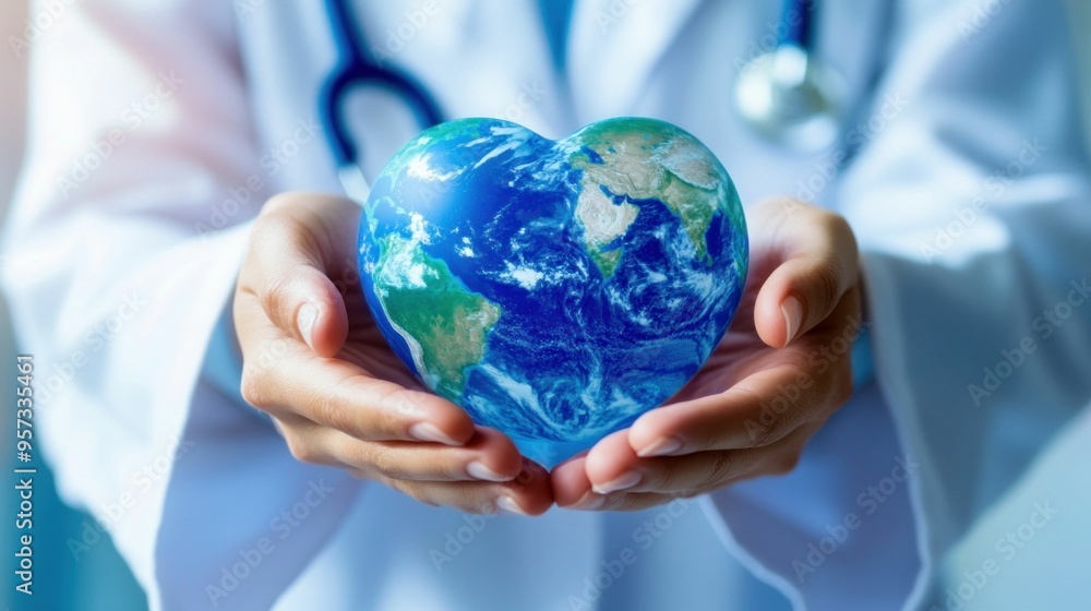 Doctor Holding Heart-Shaped Earth Symbolizing Global Health Doctor Holding Heart-Shaped Earth Symbolizing Global Health