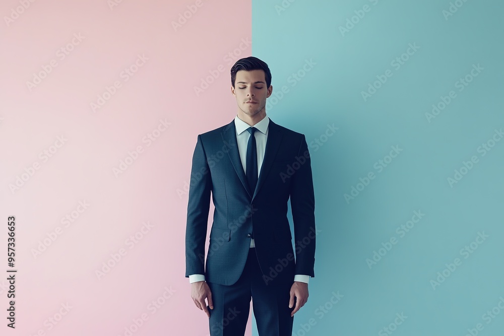 Stylish man in suit on pastel background Stylish man in suit on pastel background