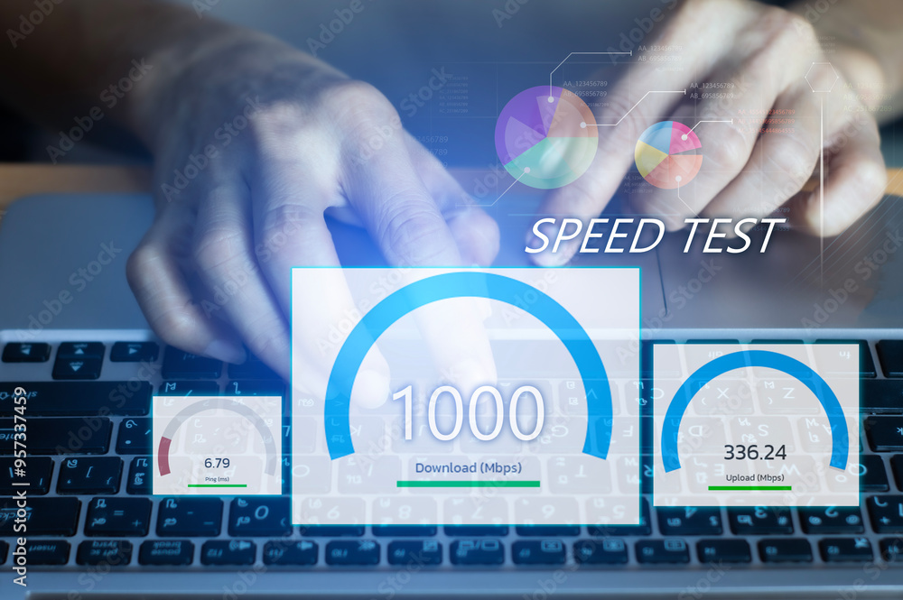 fast internet connection speedtest network bandwidth technology Man ...