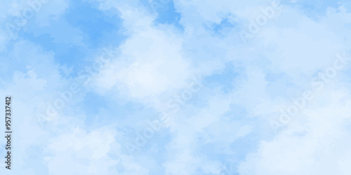 Abstract white and blue color frozen ice surface design background. soft sky blue watercolor sky and clouds, Light blue background with watercolor. gradient light white sky background with clouds.	