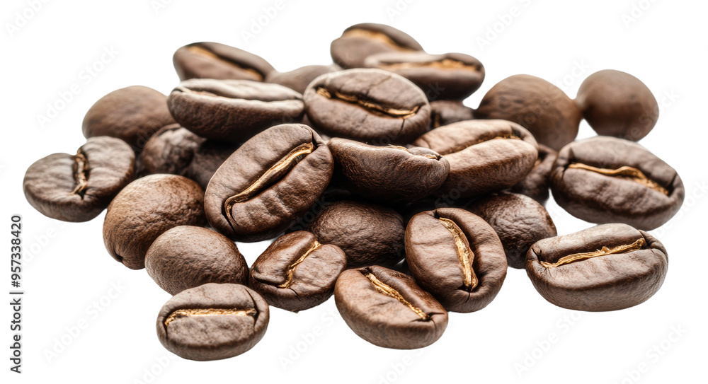 Fototapeta premium Freshly roasted coffee beans isolated on transparent background