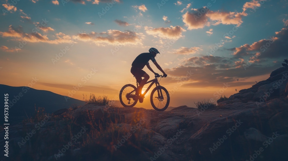 Obraz premium Mountain Biker at Sunset