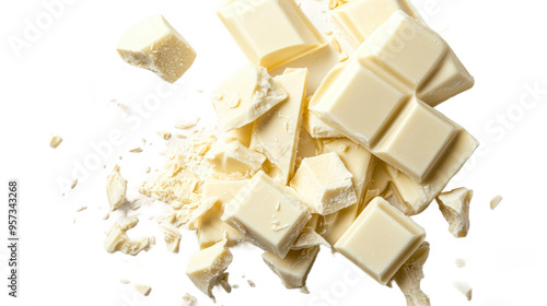 White chocolate pieces scattered isolated on transparent background photo