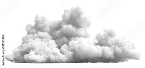 Fluffy white clouds billowing in a bright sky during daytime isolated on transparent background