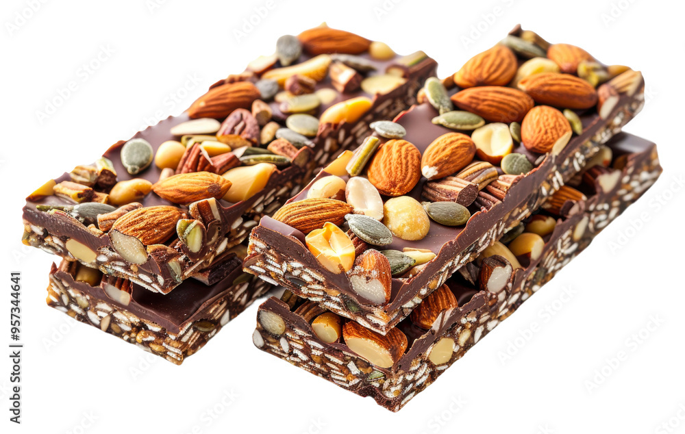 Delicious chocolate nut bars stacked isolated on transparent background Delicious chocolate nut bars stacked isolated on transparent background