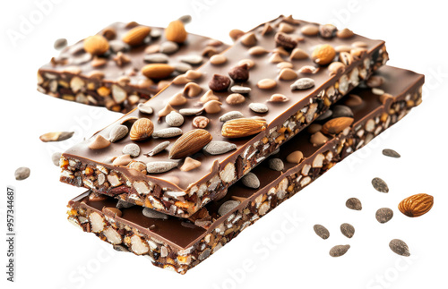 Nutty chocolate bars isolated on transparent background photo