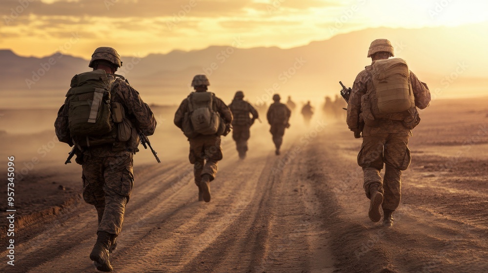 Soldiers Marching at Sunset Soldiers Marching at Sunset