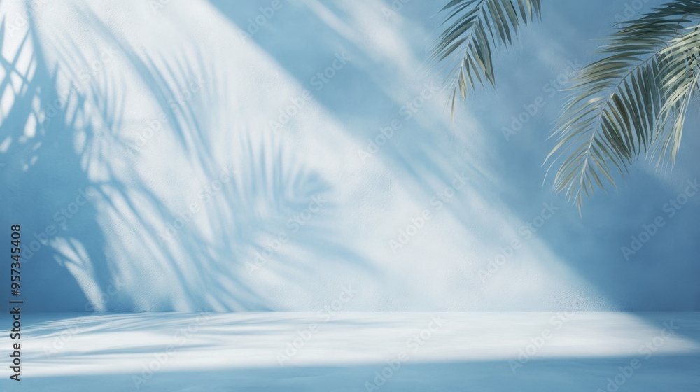 Tranquil Blue Background with Palm Shadows