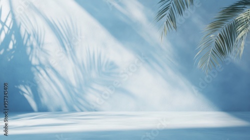 Obraz na płótnie Tranquil Blue Background with Palm Shadows w salonie