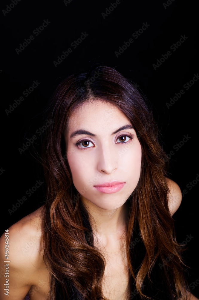 Fototapeta premium Bare Shoulder Portrait Of Slim Attractive Hispanic Woman