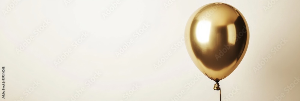 A shiny gold helium balloon is floating softly in the air, set against a pristine white background, creating a simple yet festive atmosphere perfect for any occasion A shiny gold helium balloon is floating softly in the air, set against a pristine white background, creating a simple yet festive atmosphere perfect for any occasion