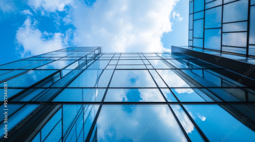 Modern Glass Building Against Blue Sky Modern Glass Building Against Blue Sky