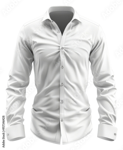 Elegant white button-up shirt isolated on transparent background