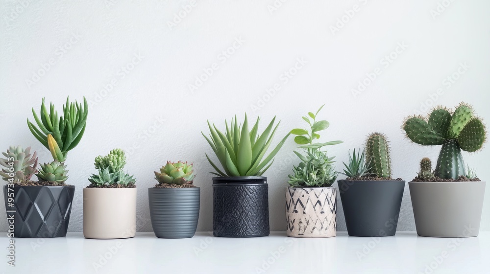 Fototapeta premium Arranged Succulent Plants in Stylish Pots