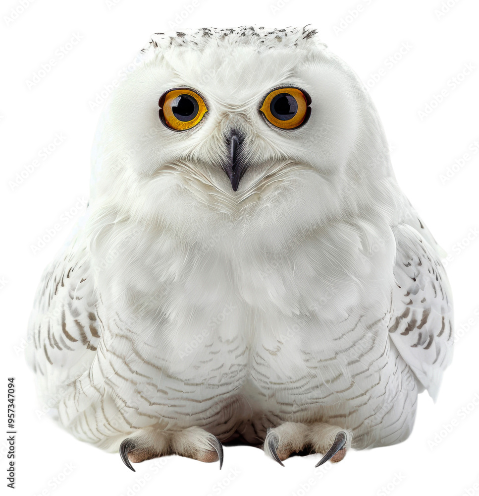 Obraz premium Beautiful snowy owl perched quietly in natural surroundings isolated on transparent background
