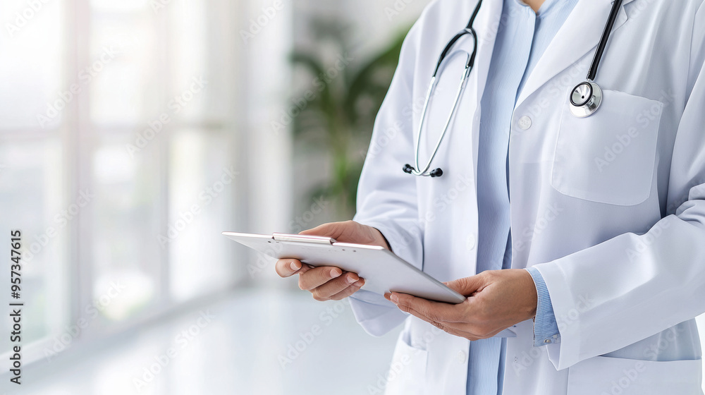 Doctor's hands holding a checklist for checking patients' tests in a geriatric center, healthcare idea and supportive therapy for the elderly Doctor's hands holding a checklist for checking patients' tests in a geriatric center, healthcare idea and supportive therapy for the elderly