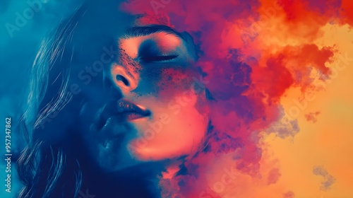 Multicolor abstract image of a young beautiful woman, graphic resources