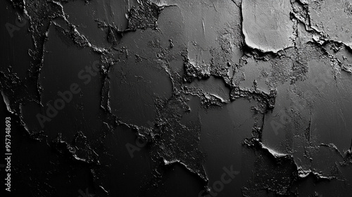 dark, textured black surface representing chaos, with an abstract, flat design emphasizing depth and complexit photo