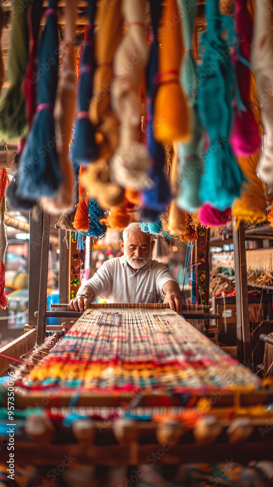 Obraz premium Traditional Weaver Working on a Loom