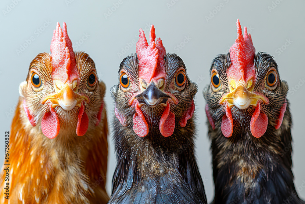 Naklejka premium Three chicken in different colours