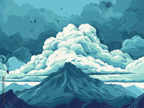 Stormy Mountain: A Bold Vector Depiction of Nature's Raw Power and Fury