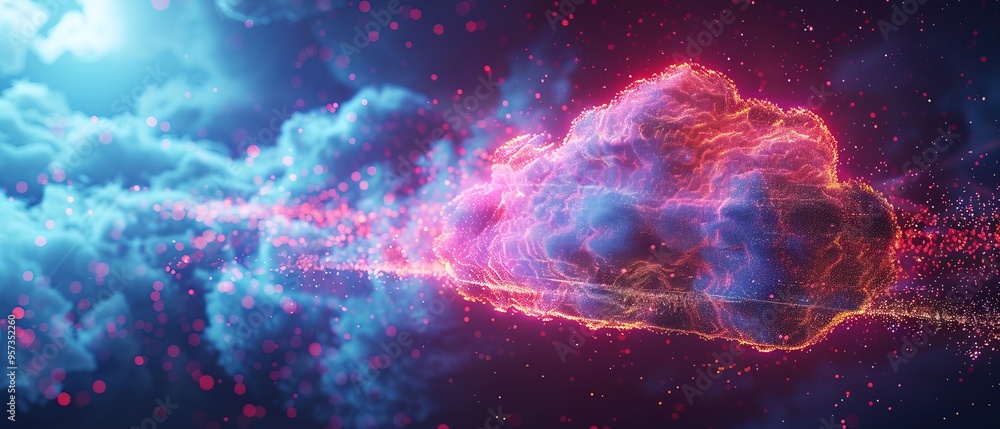 Cloud computing transfer big data on internet. futuristic digital technology, neon vivid color Cloud computing transfer big data on internet. futuristic digital technology, neon vivid color