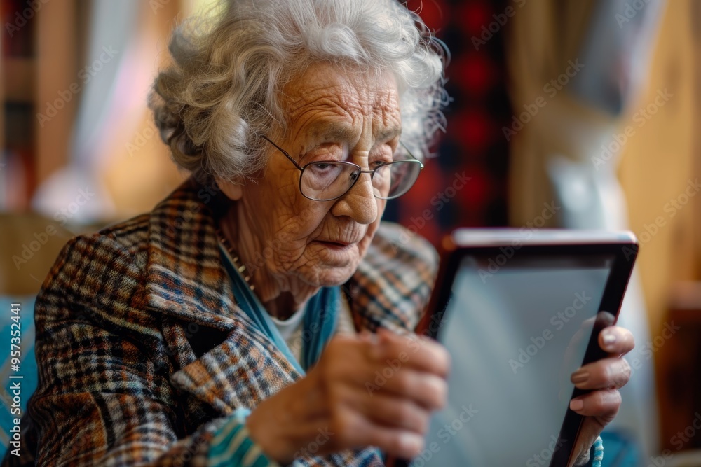 Senior Woman Learning to Use Tablet for Healthcare Services, Embracing Modern Technology in Class Senior Woman Learning to Use Tablet for Healthcare Services, Embracing Modern Technology in Class