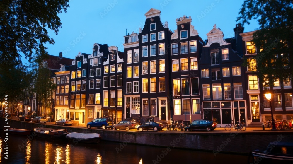 Obraz premium Charming Amsterdam Canal Street at Dusk