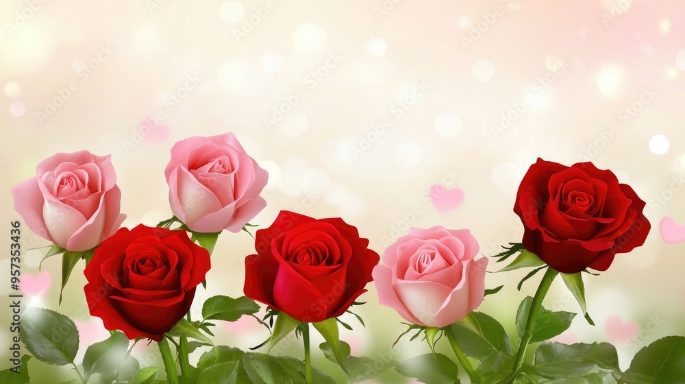 Valentine's day background with red and pink rose flowers Valentine's day background with red and pink rose flowers
